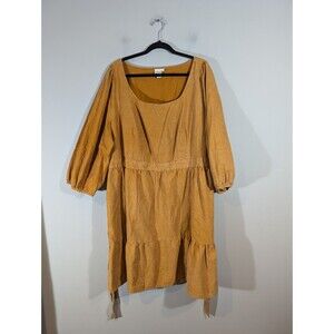 Ava & Viv Dress Women Plus 2X Copper 3/4 Balloon Sleeve Boho Peasant